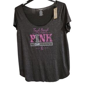 Wrangler Womens Sz XXL Breast Cancer Shirt Gray  Tough Enough To Wear Pink Bling